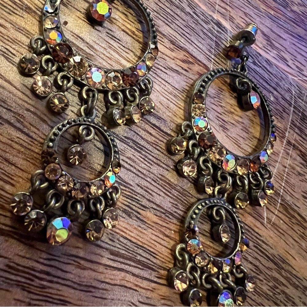 Bronze Boho Crystal Rhinestone Chandelier Drop Earrings - Picture 4 of 15